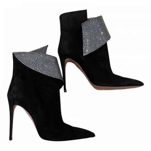 Pre Owned Aquazzura Night Fever Lace Up Boots In Black Modesens