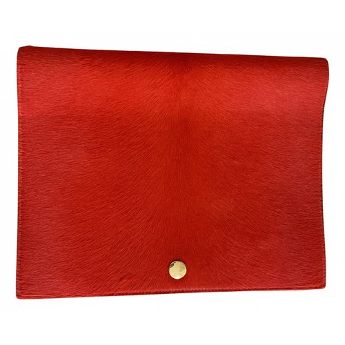 Pre-owned Celine Pony-style Calfskin Clutch Bag In Red