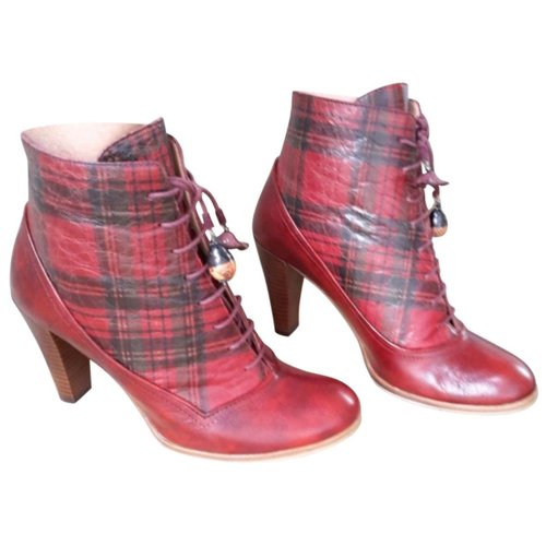 Pre-owned Kenzo Leather Lace Up Boots In Burgundy