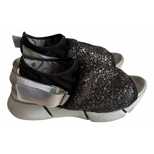 Pre-owned Elena Iachi Glitter Sandals In Silver