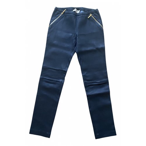 Pre-owned Emilio Pucci Leather Straight Pants In Navy