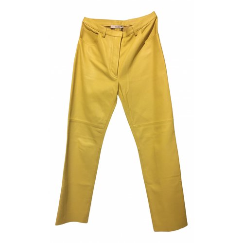 Pre-owned Celine Leather Straight Pants In Yellow