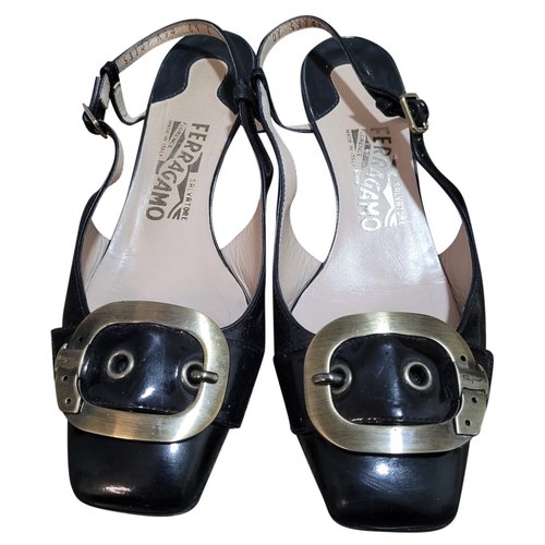 Pre-owned Ferragamo Patent Leather Sandals In Black