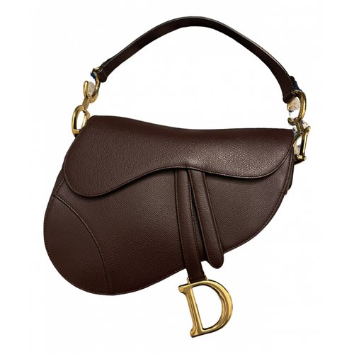 Pre-owned Dior Saddle Leather Handbag In Brown