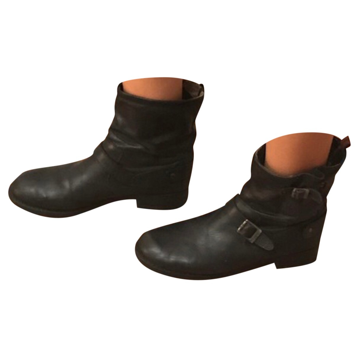 Pepe Jeans Leather Biker Boots In Black 