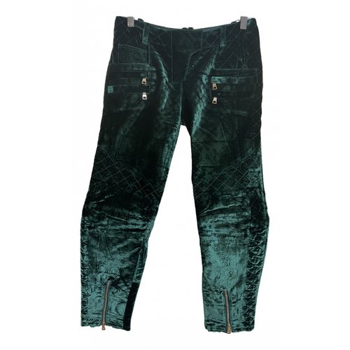 Pre-owned Balmain Velvet Straight Pants In Green