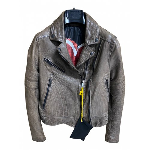 Pre-owned 0711 Tbilisi Leather Biker Jacket In Grey