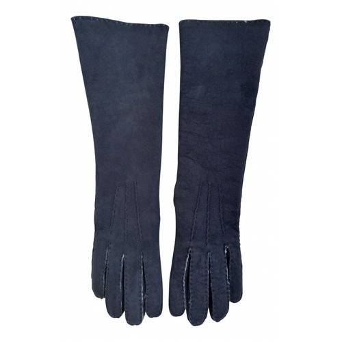 Pre-owned Acne Studios Leather Long Gloves In Navy