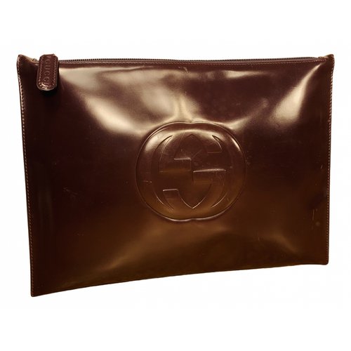 Pre-owned Gucci Patent Leather Clutch Bag In Brown