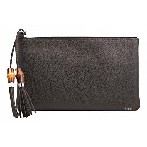 Pre-owned Gucci Bamboo Leather Clutch Bag In Black