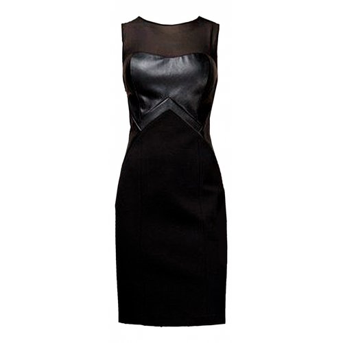 Pre-owned Aidan Mattox Vegan Leather Mini Dress In Black