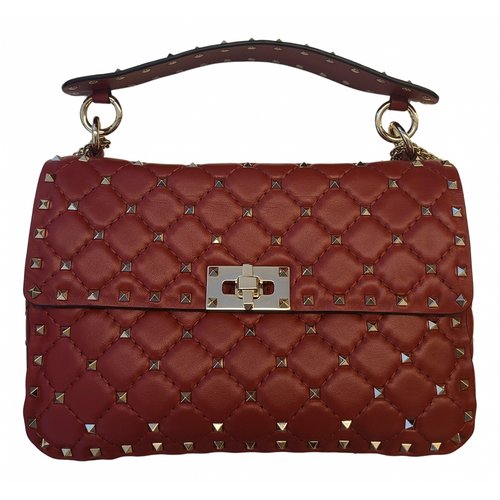Pre-owned Valentino Garavani Rockstud Spike Leather Handbag In Red