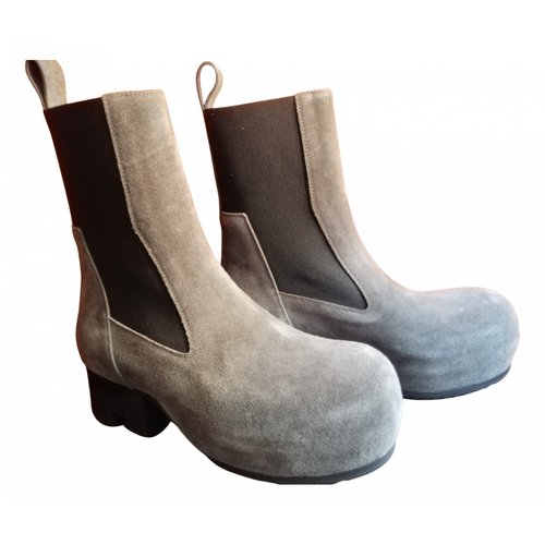 Pre-owned Rick Owens Leather Ankle Boots In Grey