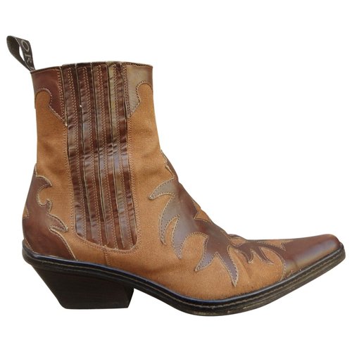Pre-owned Sartore Leather Western Boots In Camel