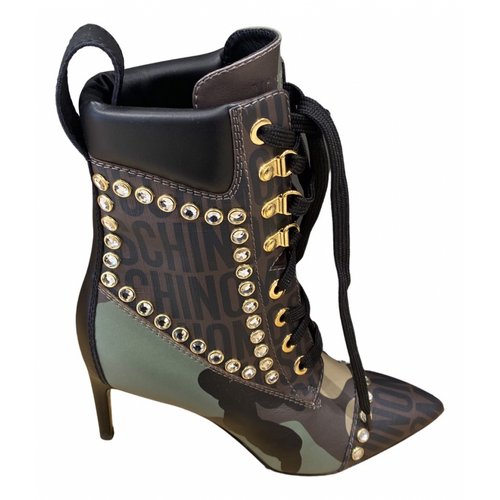 Pre-owned Moschino Leather Ankle Boots In Green