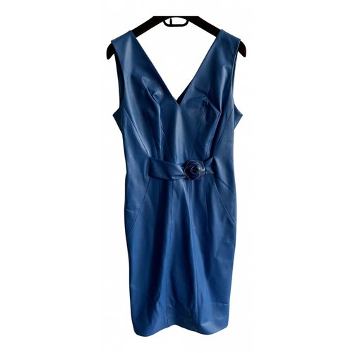 Pre-owned Versace Leather Mid-length Dress In Blue