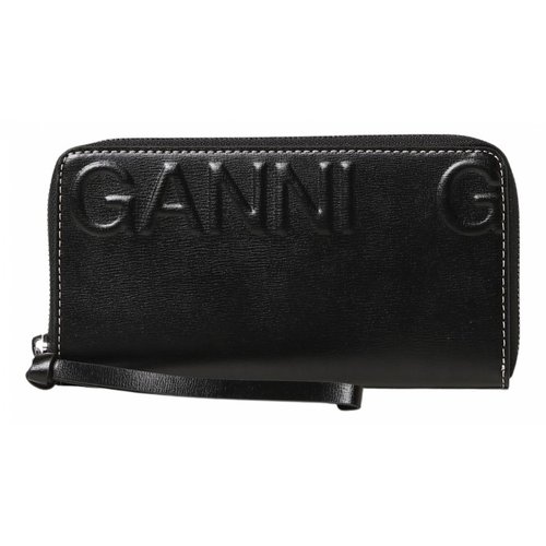 Pre-owned Ganni Leather Clutch Bag In Black