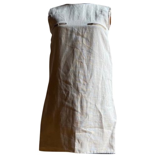 Pre-owned Celine Linen Mid-length Dress In Ecru