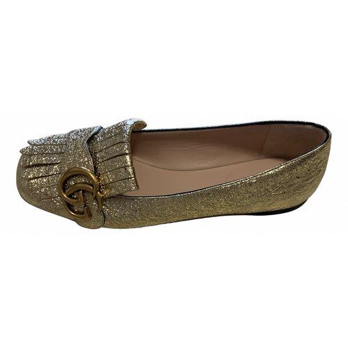 Pre-owned Gucci Marmont Glitter Flats In Gold