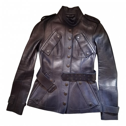 Pre-owned Burberry Leather Biker Jacket In Navy