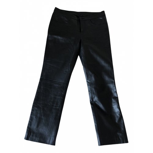 Pre-owned Muubaa Leather Straight Pants In Black