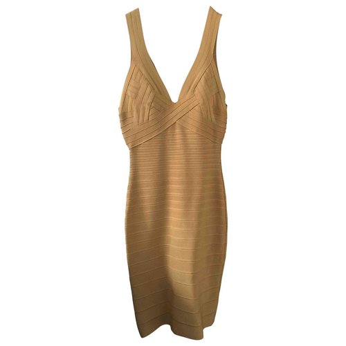 Pre-owned Herve Leger Dress In Gold