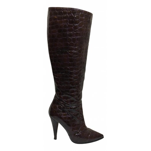 Pre-owned Pollini Patent Leather Boots In Burgundy