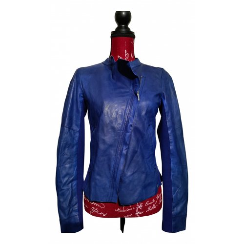 Pre-owned Seventy Leather Biker Jacket In Blue