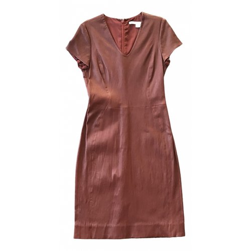 Pre-owned Diane Von Furstenberg Leather Mid-length Dress In Brown