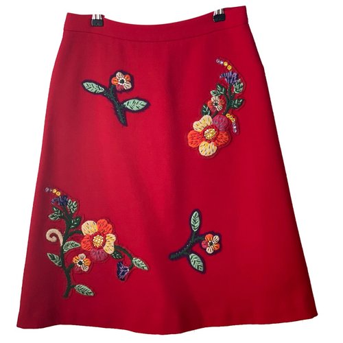 Pre-owned Miu Miu Wool Mid-length Skirt In Red