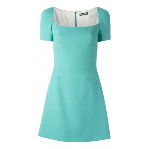 Pre-owned Dolce & Gabbana Wool Mini Dress In Turquoise