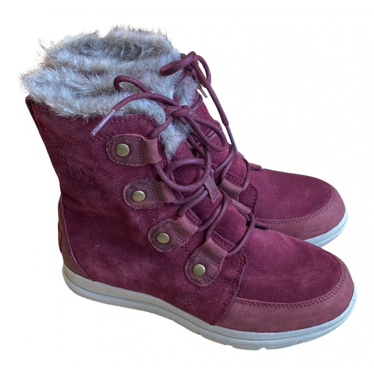Pre-owned Sorel Ankle Boots In Burgundy 