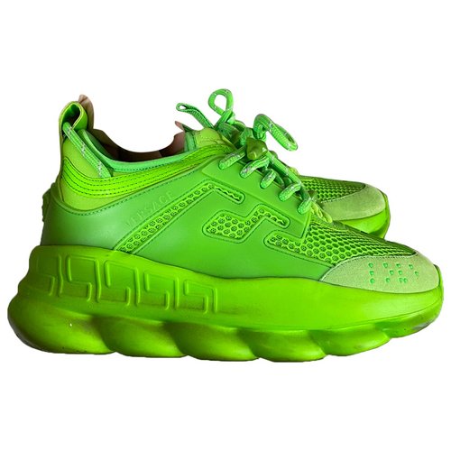 Pre-owned Versace Chain Reaction Leather Trainers In Green