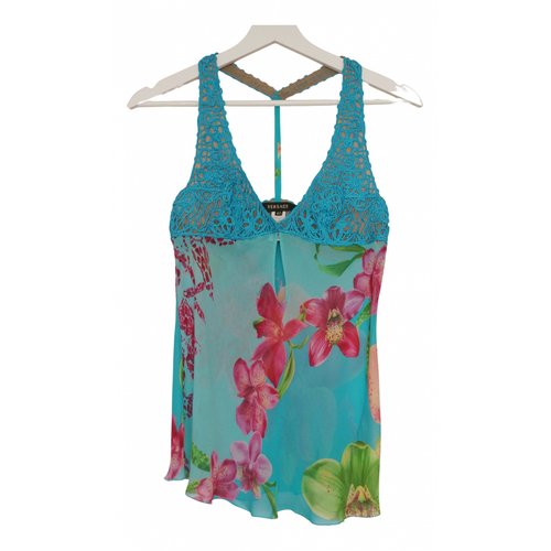 Pre-owned Versace Silk Camisole In Turquoise