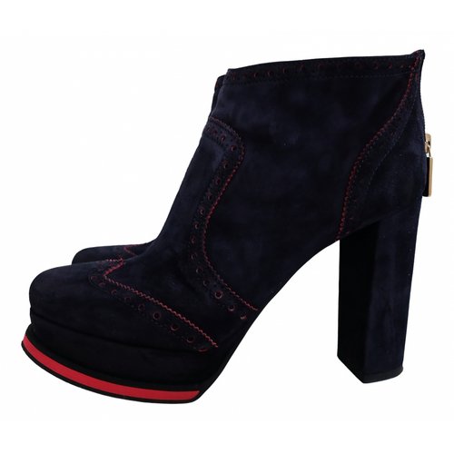 Pre-owned Pollini Ankle Boots In Navy