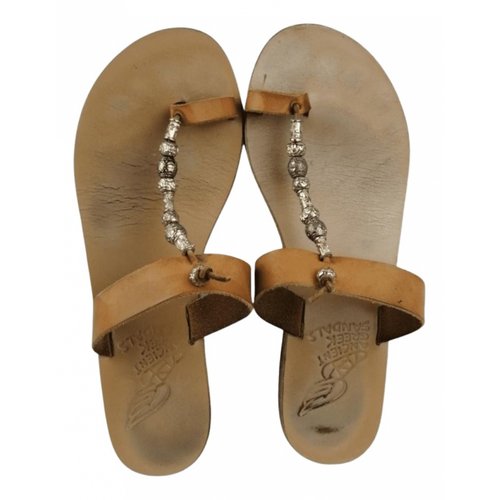 Pre-owned Ancient Greek Sandals Leather Flip Flops In Brown