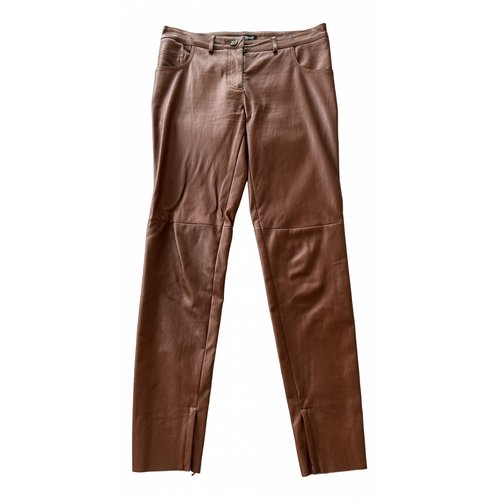 Pre-owned Dolce & Gabbana Leather Straight Pants In Brown
