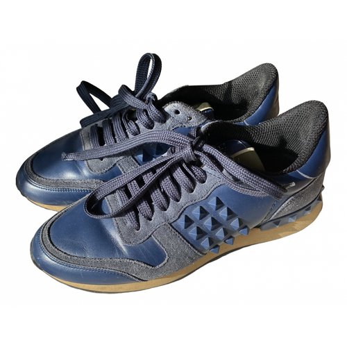 Pre-owned Valentino Garavani Rockrunner Leather Trainers In Blue