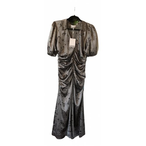 Pre-owned Ganni Silk Mid-length Dress In Grey