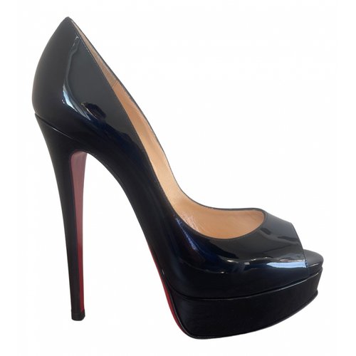 Pre-owned Christian Louboutin Lady Peep Patent Leather Heels In Black