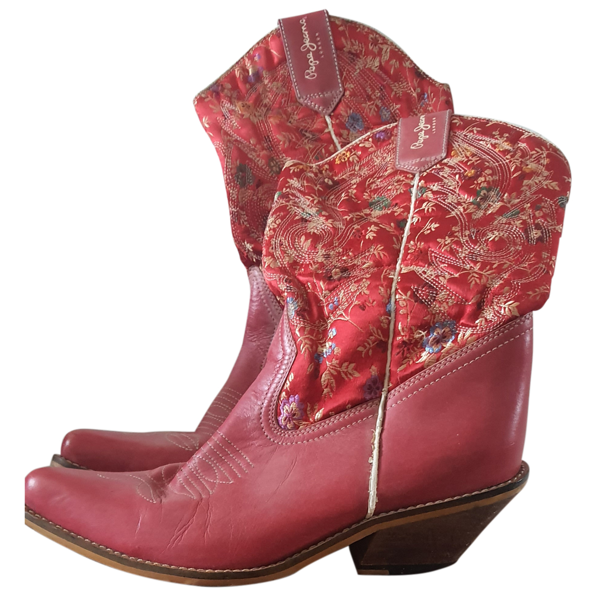 Pre-owned Pepe Jeans Leather Cowboy Boots In Pink | ModeSens