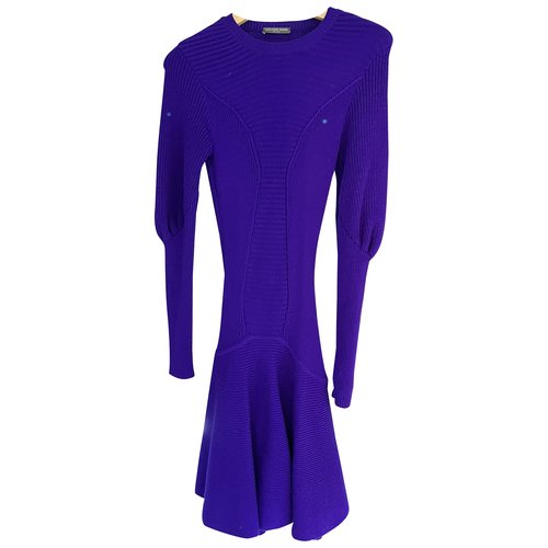Pre-owned Alexander Mcqueen Wool Mini Dress In Purple