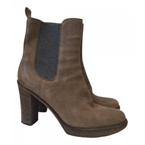 Pre-owned Brunello Cucinelli Leather Ankle Boots In Khaki