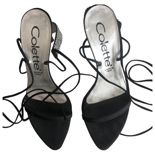 Pre-owned Colette Cloth Sandals In Black