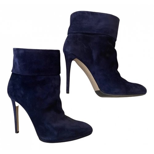 Pre-owned Le Silla Velvet Ankle Boots In Navy