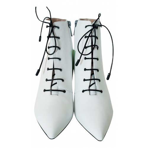 Pre-owned Paul Andrew Leather Lace Up Boots In White