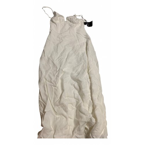 Pre-owned Posse Linen Mid-length Dress In White