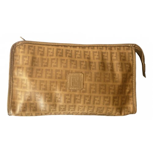 Pre-owned Fendi Double F Leather Clutch Bag In Brown