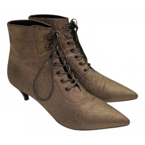Pre-owned Saint Laurent Cloth Ankle Boots In Gold