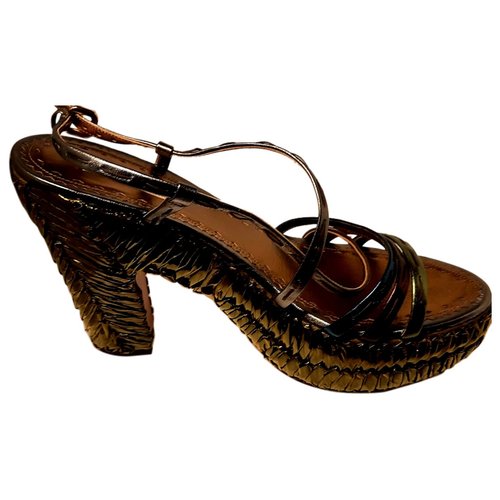 Pre-owned Prada Leather Sandals In Metallic